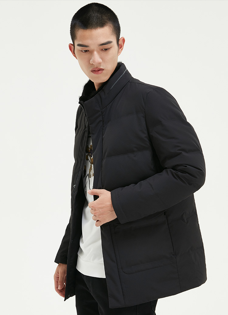 edenbo爱登堡男士立领羽绒服秋冬季新款潮流保暖休闲羽绒外套男黑色