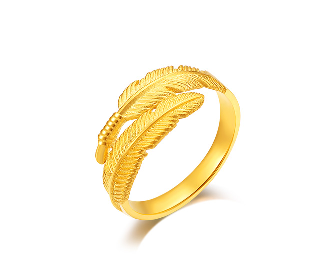 双旦礼遇寻珍爱999足金羽毛戒指女守护之羽开口黄金戒指活口硬金指环