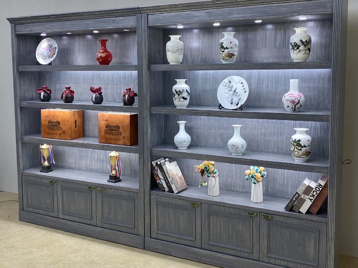 莱威卡茶叶展示柜实木复古红白酒陈列柜产品化妆品带灯玉器货架展示柜