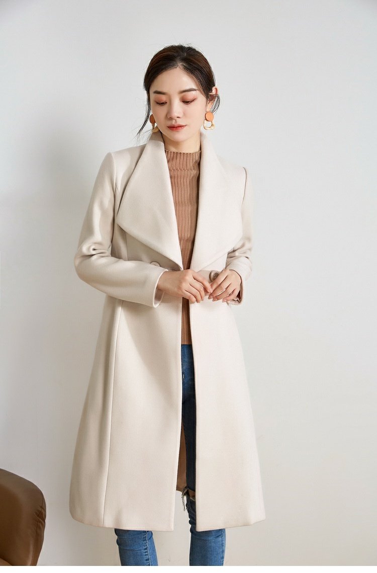 毛呢大衣【气质温暖】高端21年翻领毛呢外套大衣女冬品牌女装 杏色 xs