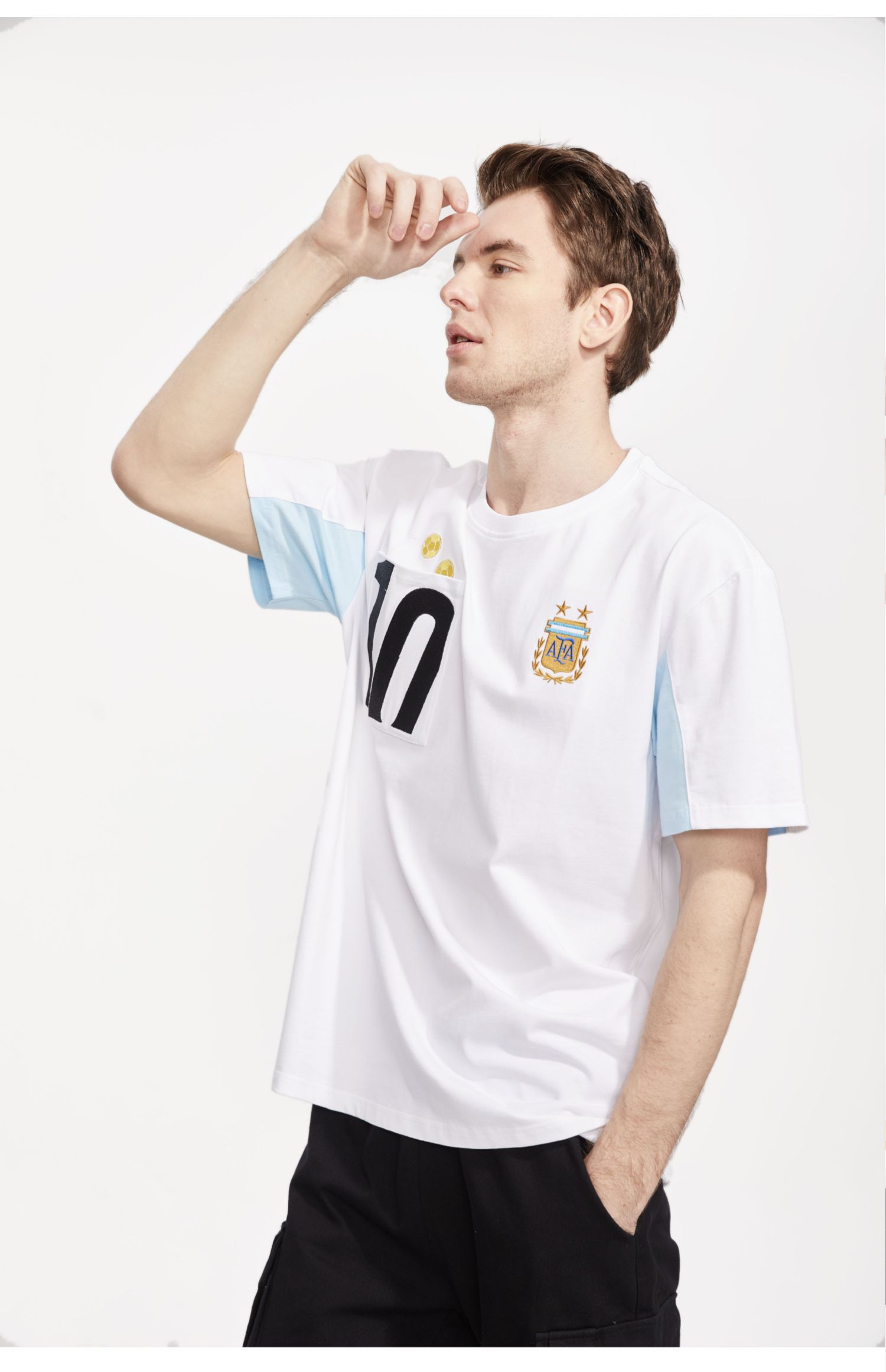 梅西t恤足球衣服上衣汗衫阿根廷国家队官方授权聚星动力蓝白新款短袖