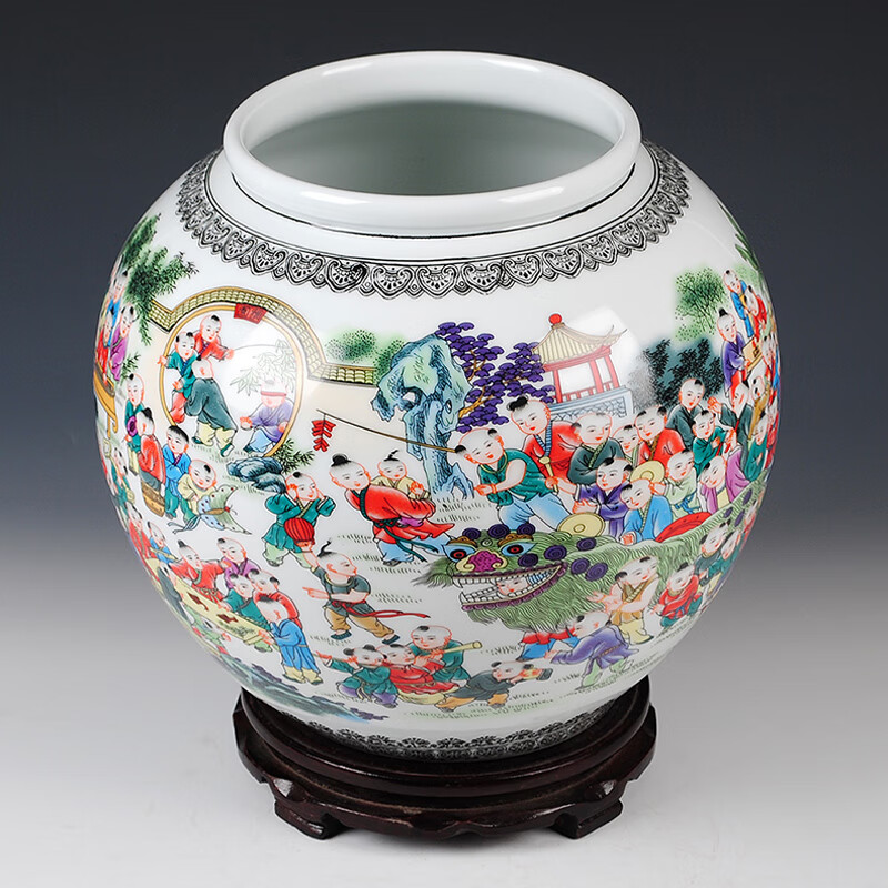 奢茨 景德镇陶瓷器仿古百子图大花瓶中式古典客厅家居装饰摆件结 礼品