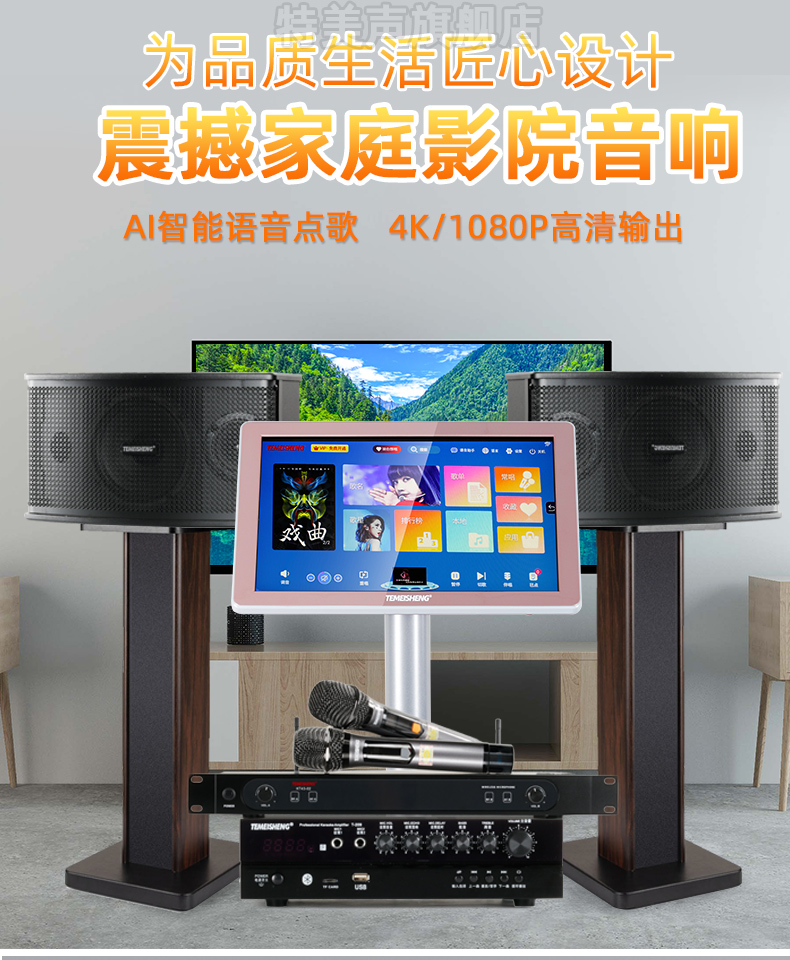 temeisheng特美声kt66家庭ktv功放音响套装点歌一体卡拉ok家用k歌话筒