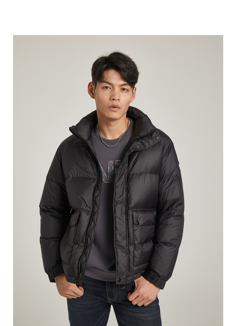 利郎羽绒服男短款立领2021冬装新款时尚大口袋设计面包服90%白鸭绒