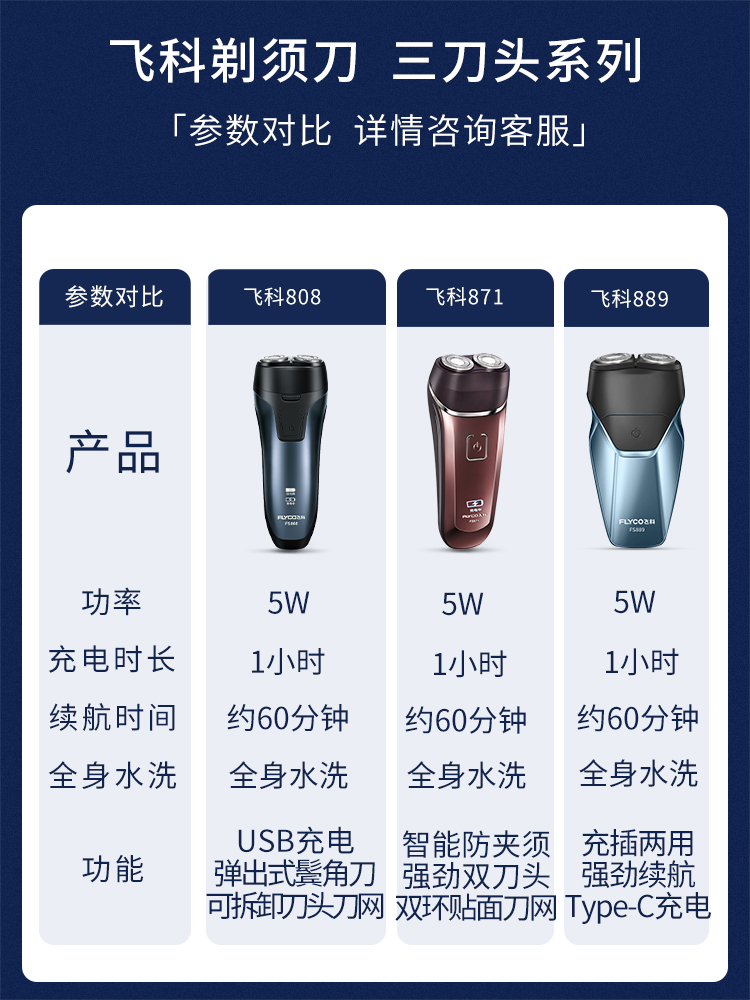 飞科剃须刀男士电动刮胡刀全身水洗便携智能充电式胡须子刀fs808 fs