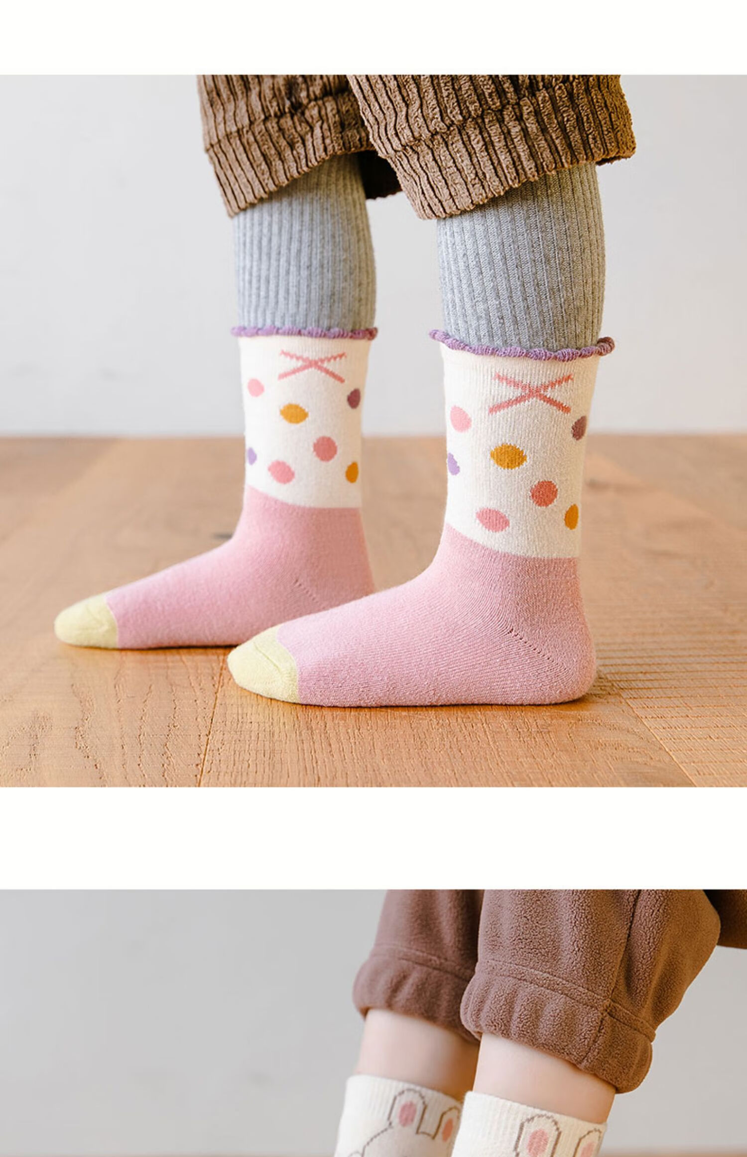 同款女童袜子纯棉中筒袜秋冬保暖加绒加厚儿童宝宝毛圈袜女孩可爱袜子