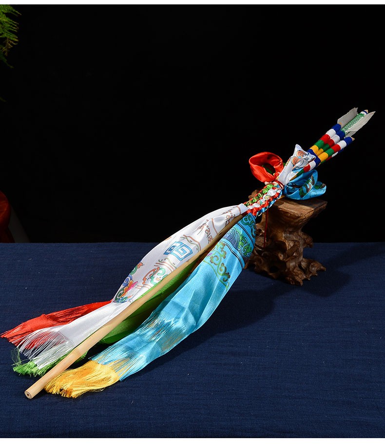 艺巅吉彩 财神幡手工编织五色哈达吉祥幡 吉祥幡【b款 大号底座】