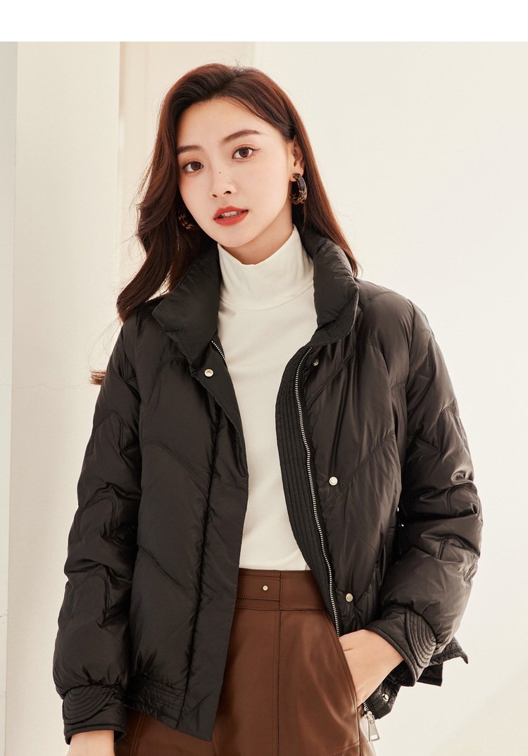 佳人苑羽绒服女2021年新款冬季立领短款外套鸭绒开叉上衣气质轻薄