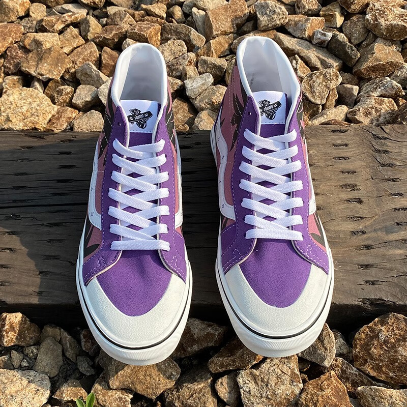 紫色高帮女鞋wanshi包头sk8hi帆布鞋女 炫彩黑武士中帮 39