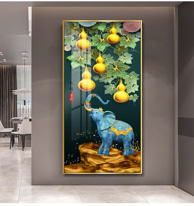 大象竖版玄关装饰画现代简约挂画吉象走廊过道轻奢大气楼梯墙壁画