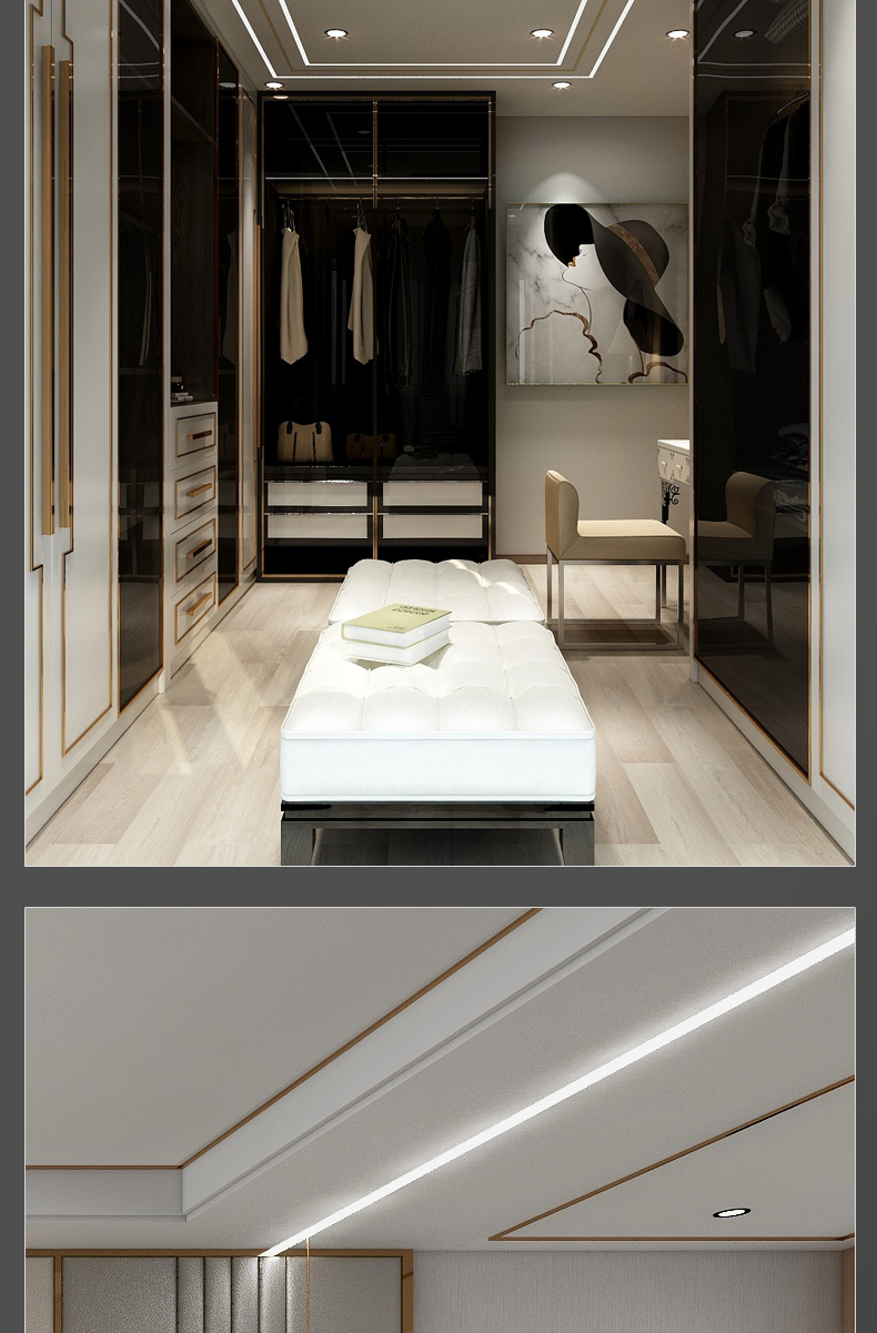 花高线型灯嵌入式线条灯无主灯卧室客厅天花双眼皮吊顶线性灯槽黑色钛