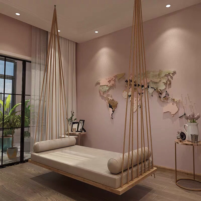 网红悬空吊床家用双人室内悬挂床小户型单人阁楼卧室民宿秋千躺床 120