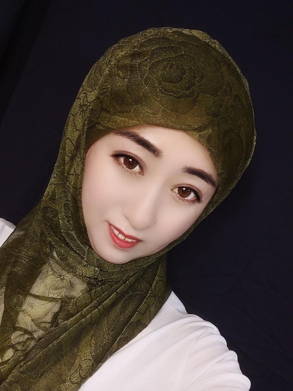 心墨染新品回族女人的套头纱巾回族妈妈新款盖头黄色