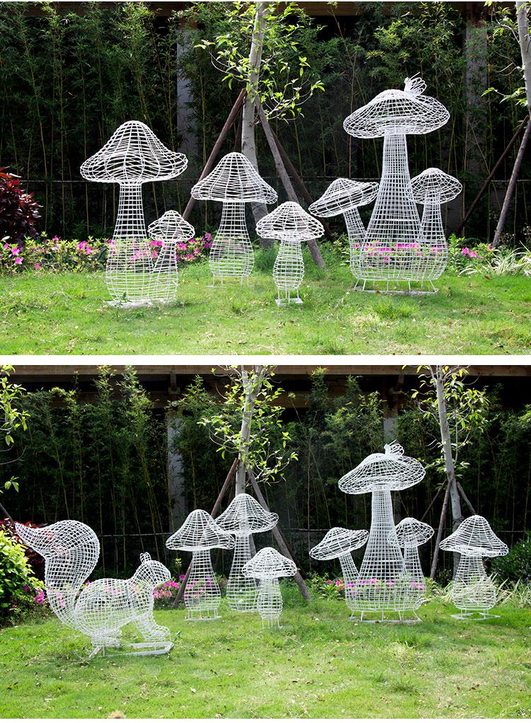 高端公园摆件铁艺不锈钢镂空蘑菇雕塑户外公园林小区草坪发光植物装饰