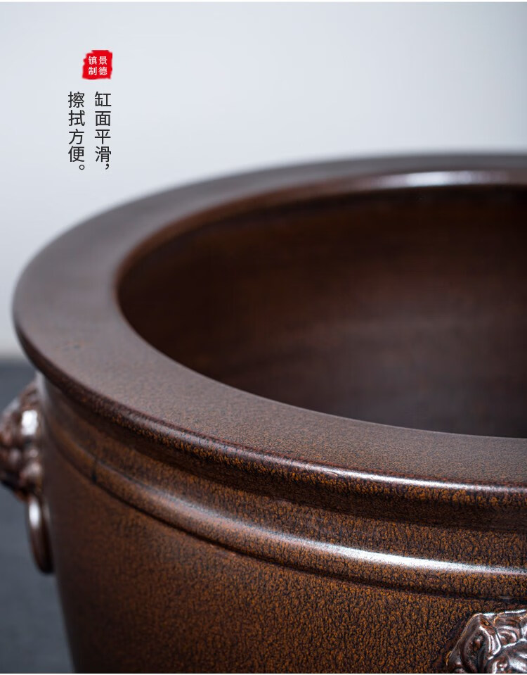 景德镇陶瓷仿古狮头虎头大缸院子铜色大水缸祠堂寺庙摆设大缸 直径53