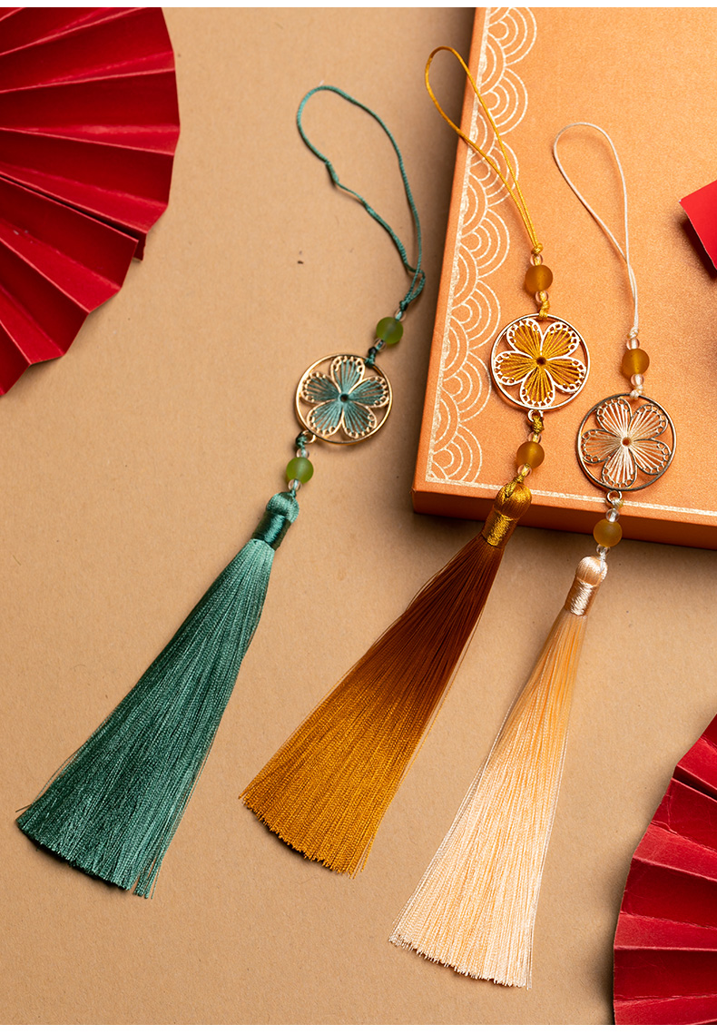 14cm长款花好月圆流苏穗子中国风汉服压襟古装挂件扇坠车挂吊穗浅粉色