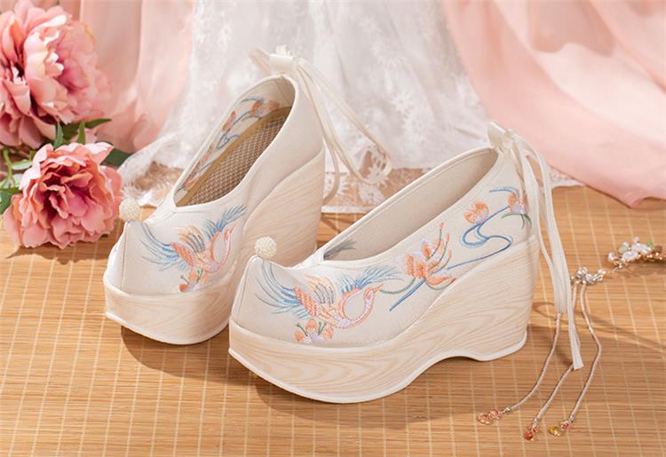 颂列汉服鞋子女古风超仙增高厚底明制古代高跟翘头绣花鞋坡跟古装布鞋