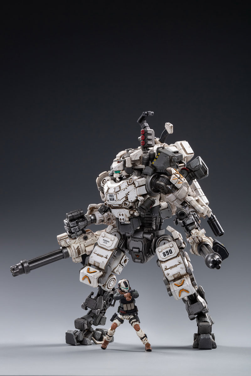 joytoy暗源白色钢骨机甲兵人成品塑料模型可动变形玩具机器人 1/18