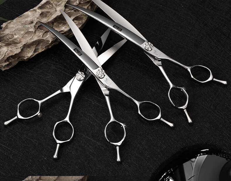 台湾玄鸟专业进口宠物美容弯剪刀双面上下翘大弯修毛剪775寸70英寸