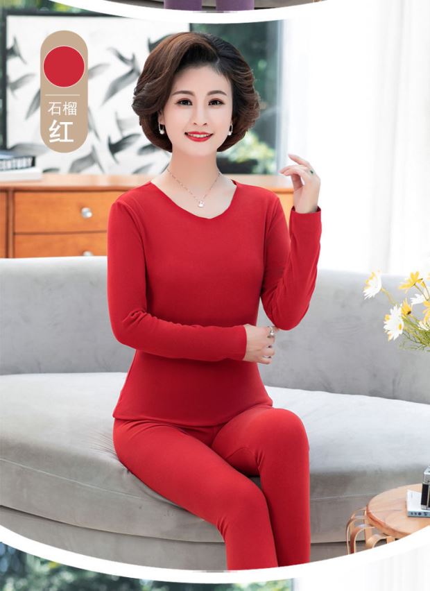 保暖内衣女士套装无痕加绒加厚圆领中领秋冬款专柜品牌秋衣秋裤女套装