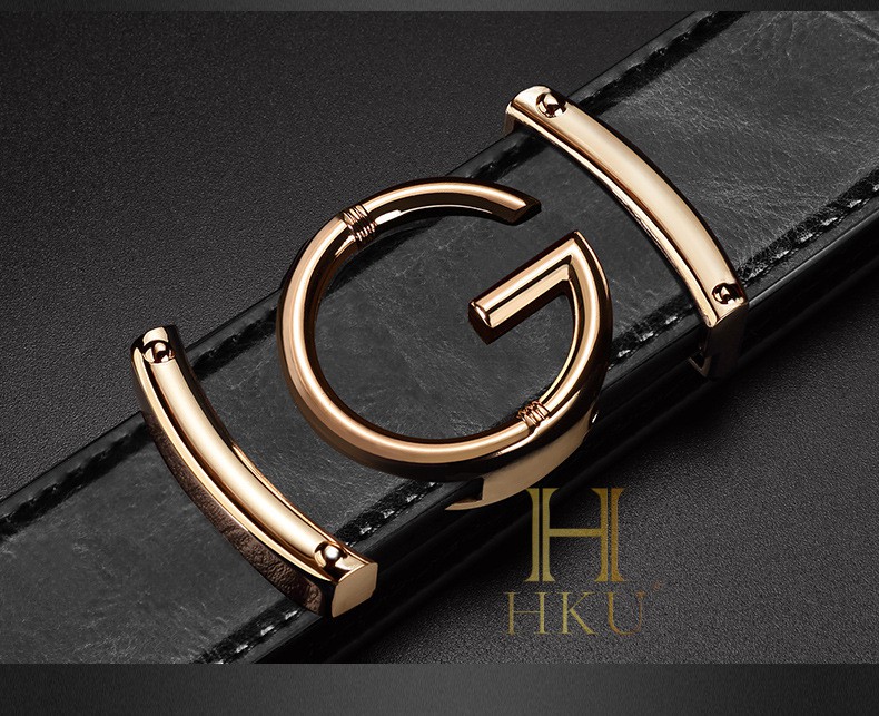 hku时尚大牌男士皮带男奢侈品潮头层皮配磨砂真牛皮商务休闲青年裤