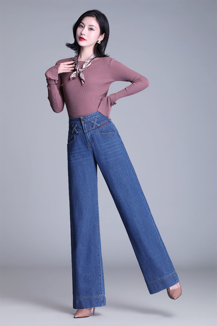 直筒高腰垂感休闲长裤时尚中年女裤2519阔腿裤深蓝色261尺9建议8090斤