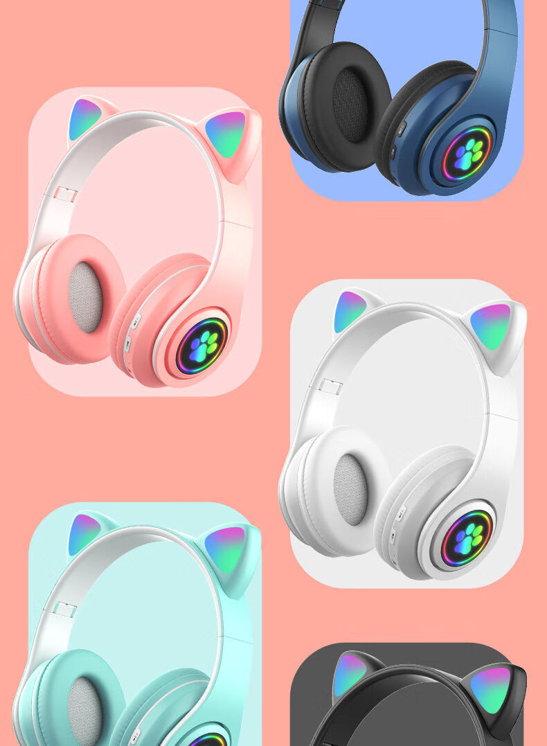 雷蛇razer电脑通用猫耳耳机头戴式可爱无线蓝牙猫耳朵少女萌系卡通