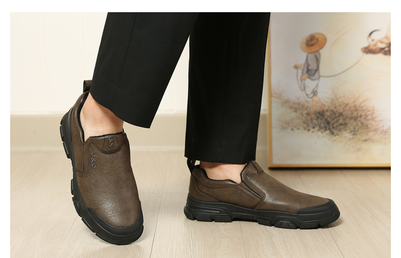 老美华冬季加绒棉鞋男鞋休闲鞋中老年爸爸鞋低帮鞋保暖舒适黑色42