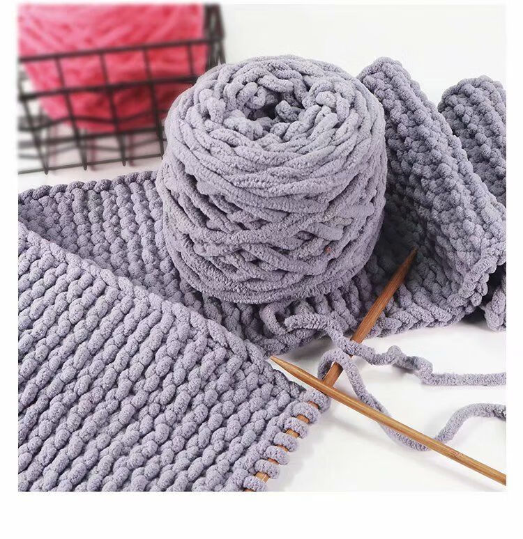 冰条线冰条粗毛线团情人棉手工编织围巾线材料包男女友浅粉