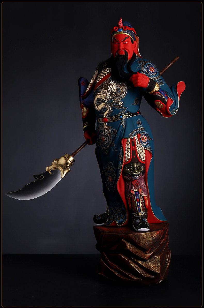 戴玉堂 林建平大师作品陶瓷关公摆件 文关公像武财神佛像摆件绿袍关