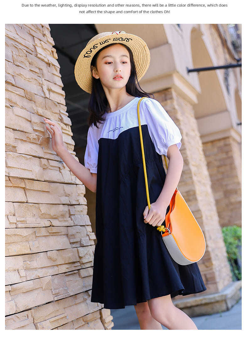 女童夏季连衣裙4-14岁小女孩穿的韩版宽松拼接短袖裙子儿童中大童时尚