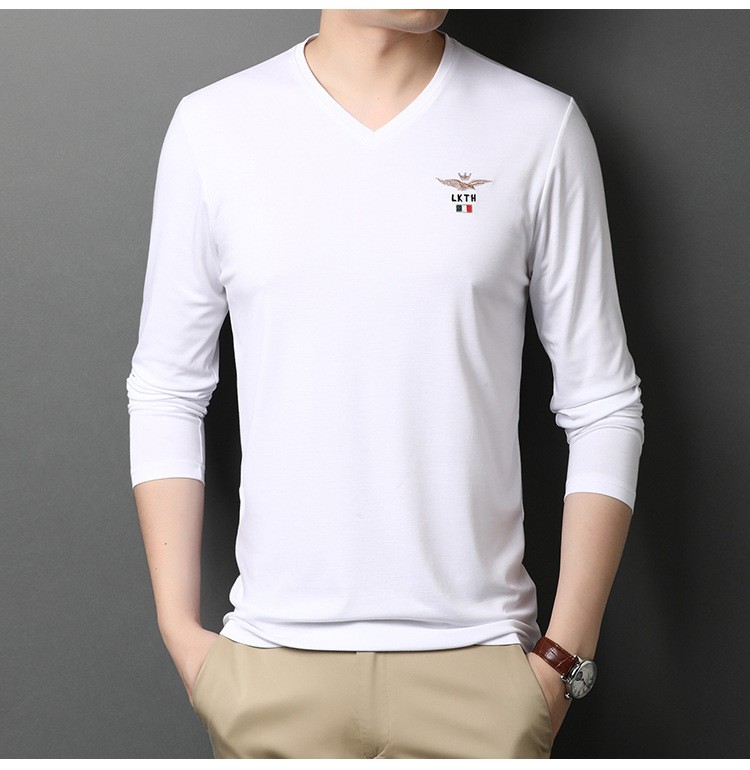 七匹狼swjeans旗舰官方秋季薄款鸡心领长袖t恤男士简约百搭上衣可外穿