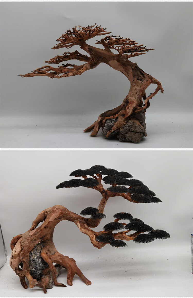 定制巴西沉木鱼缸水族箱造景一树成景迎客松巴西树沉木莫斯树制作