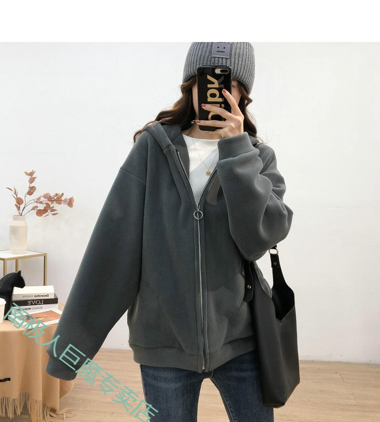 南极人冬季加绒百搭澳绒连帽拉链卫衣女秋冬韩版厚实加厚休闲毛绒绒