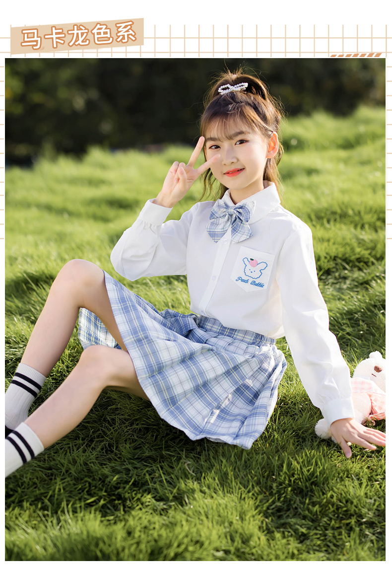 夏有鱼 【含领结】女童jk套装夏季新款儿童学生夏装学院风百褶裙六一