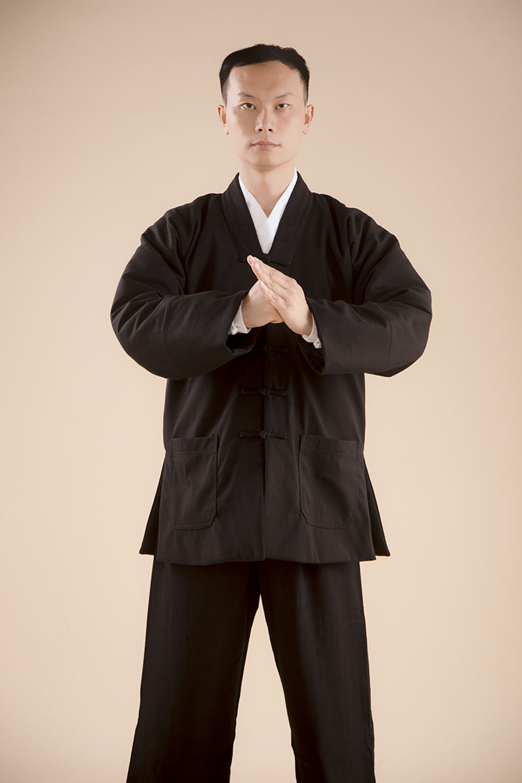 道士服装太极练功服全套对襟三宝领三清领中褂男女款白色套装薄春夏秋