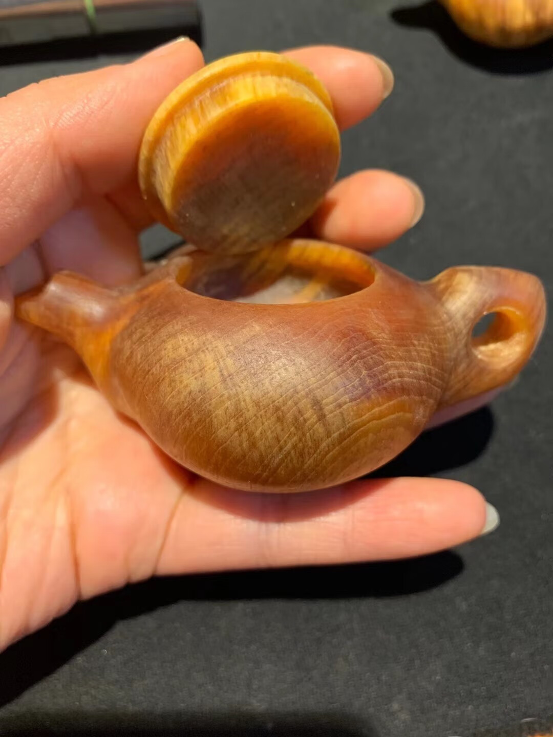 爱优美长白山琥珀木时来运转北沉香手把件实心把把壶龙头葫芦手工开盖