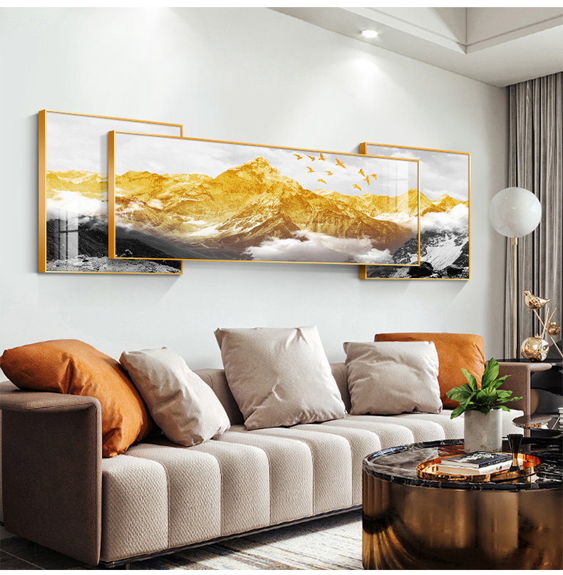 韩美雅hanmeiya轻奢品牌背靠金山现代客厅装饰画沙发背景墙挂画叠加
