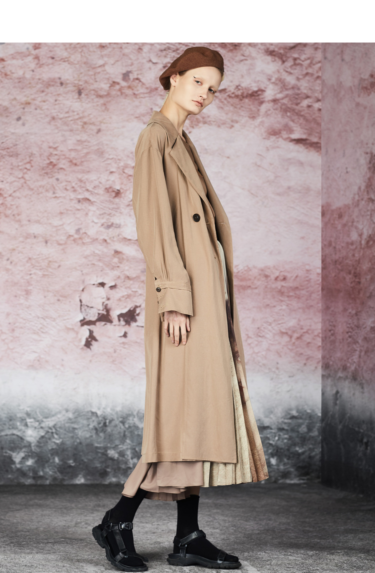 达衣岩时尚开衫长款风衣2021秋季新款舒适外套女然乌黑xs