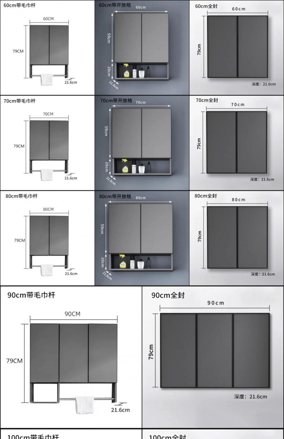 全铝浴室柜太空铝阳台吊柜铝合金挂墙储物柜收纳置物柜厨房浴室壁柜