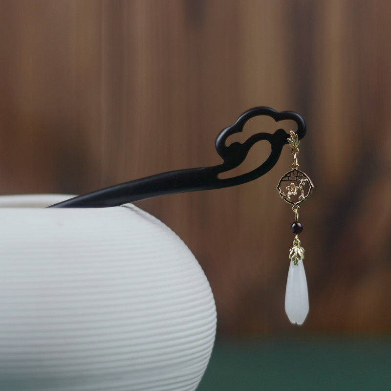 日常汉服头饰盘发简约现代古装木簪子长款长古风木发簪轻奢森女 祥云a