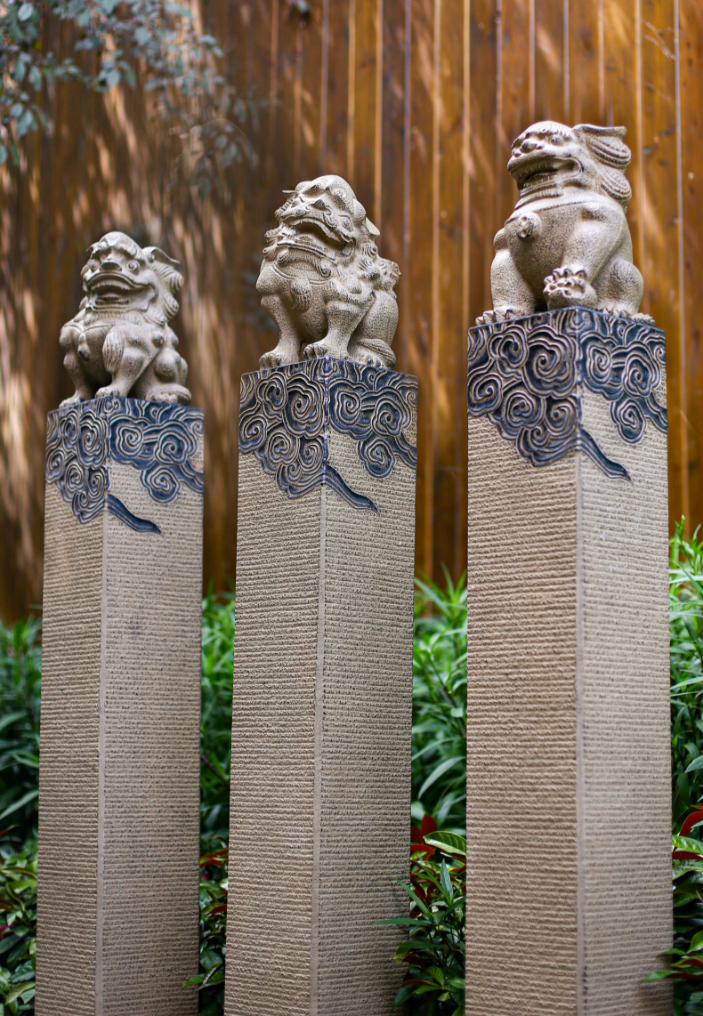 仿古石雕拴马桩石头狮子一对看门新中式户外花园装饰庭院售楼部玄关