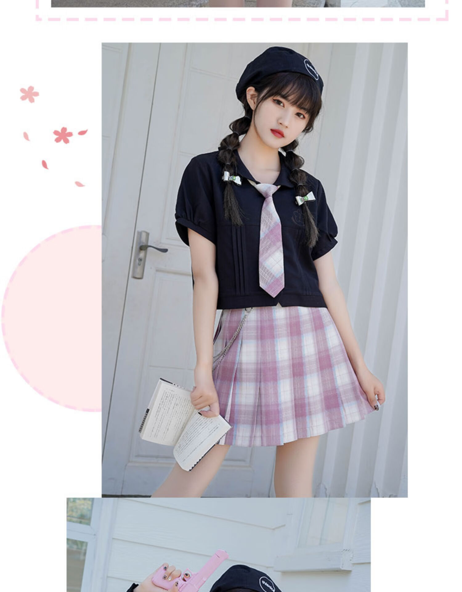 国王与夜莺jk制服樱日和原创粉色格裙少女夏百褶短裙子48cm全款3团拍