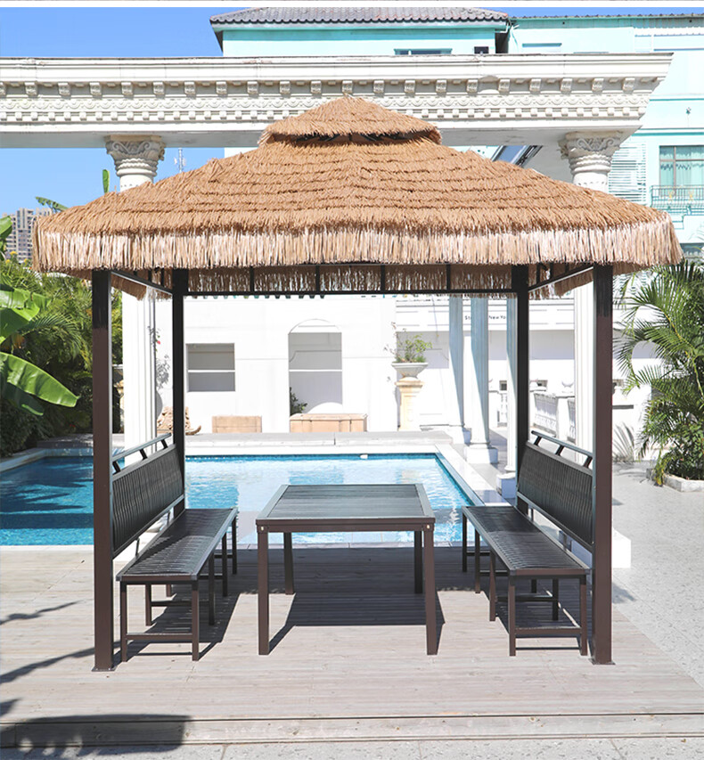 户外凉亭庭院农家乐茅草亭子屋稻草棚景区农庄室外凉亭仿真毛草亭 3x3