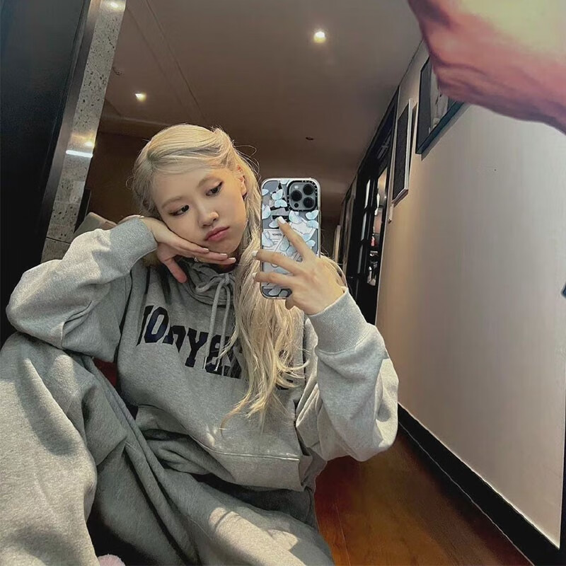 朴彩英街拍同款卫衣服加绒薄秋冬季印花套头连帽衫男女 加绒-黑色 xl