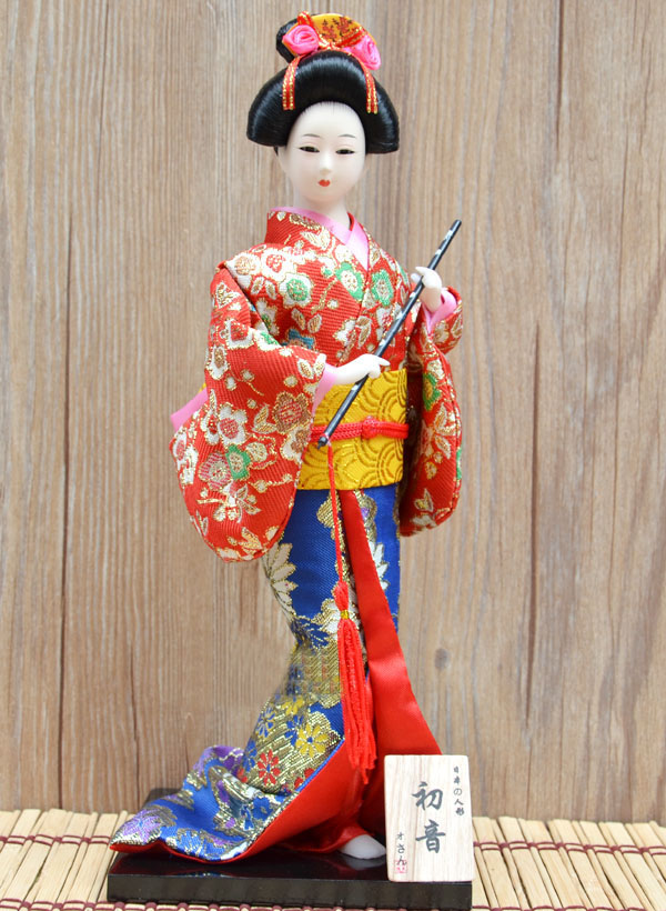 日本艺人偶12寸人形手工绢人和服娃娃木偶工艺品日料店装饰摆件 红色
