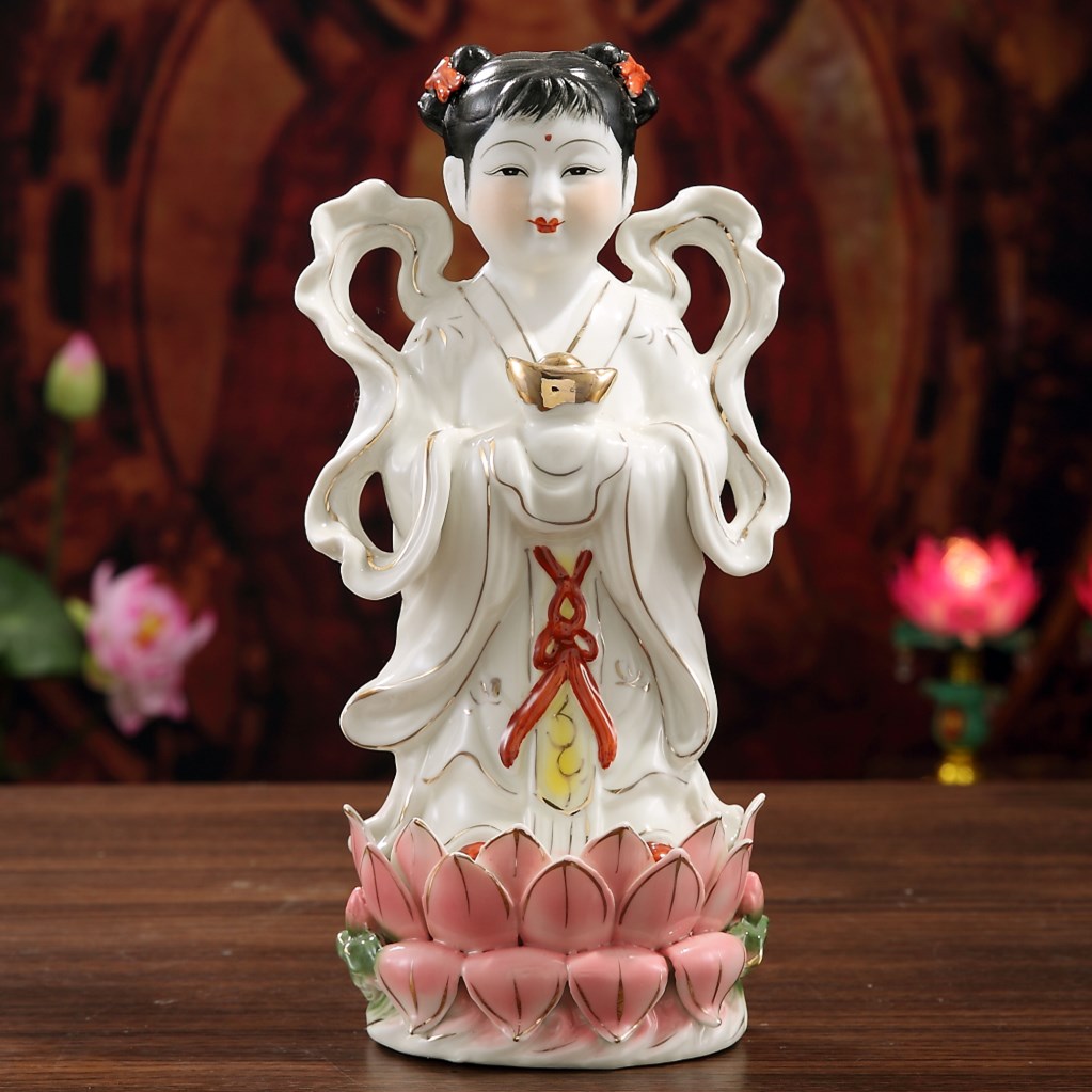 陶瓷金童玉女佛像童男童女神像送财童子观音摆件b款8寸高度20厘米金童