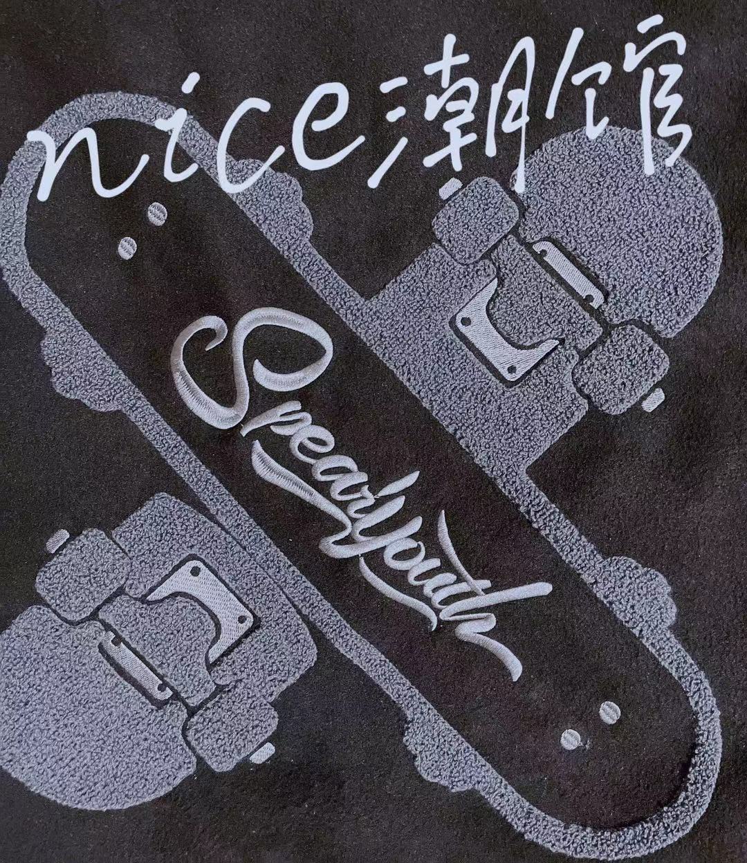 潮牌spearyouth秋冬外套pu皮拼接绣花滑板棒球服女学生情侣宽松sn2424