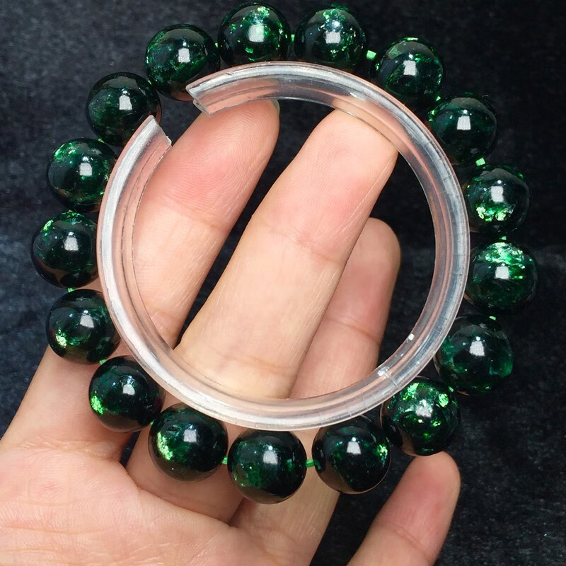 新年礼物思赞天然美国老矿祖母晶手链锂云母手链青龙云母手串墨绿色