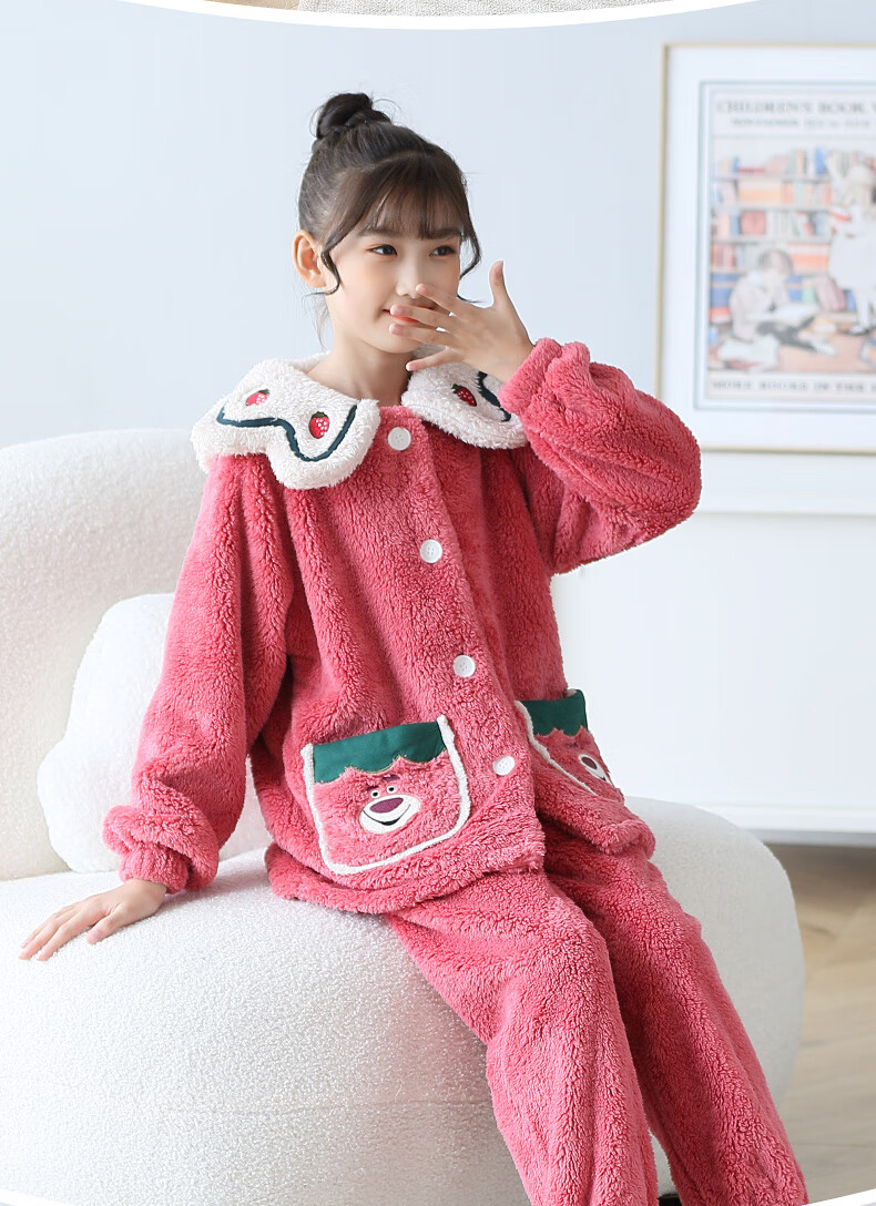儿童睡衣女童秋冬款珊瑚绒大童公主家居服冬季女孩双面法兰绒加厚